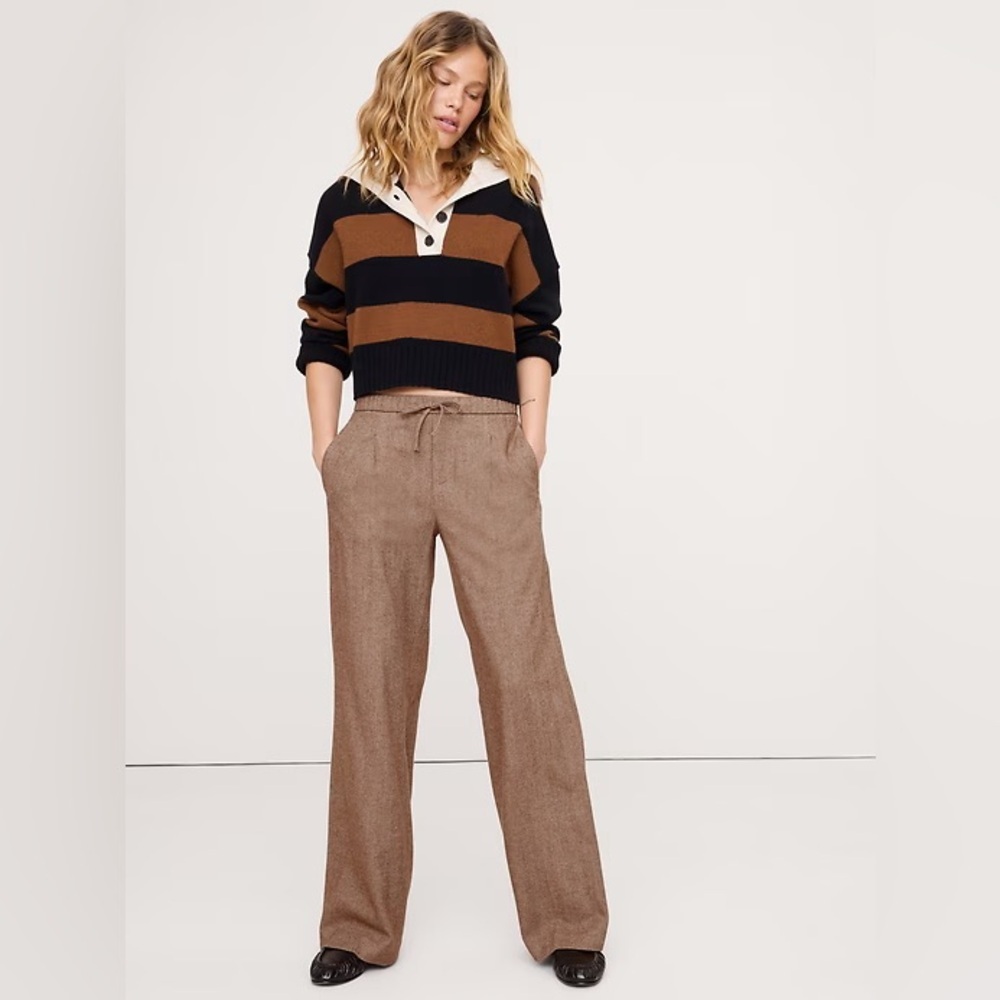 Banana Republic - WIDE-LEG FLANNEL DRAWSTRING PULL-ON PANT in Herringbone